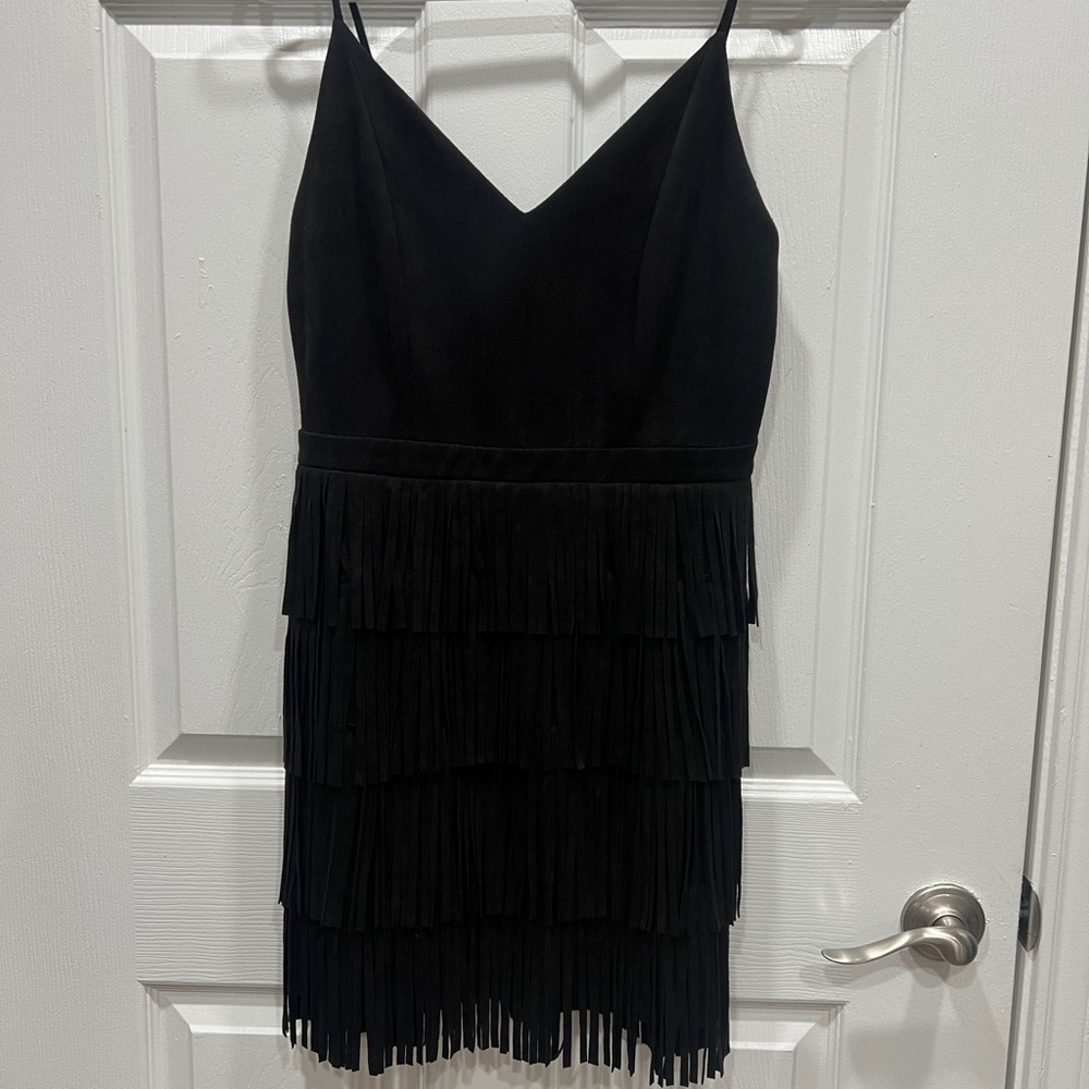 The Impeccable Pig Elegant Black Tiered Fringe Dress